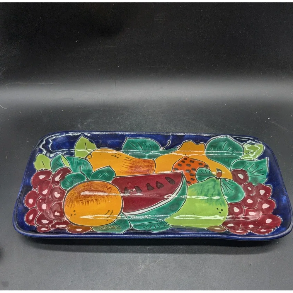Mexican Talavera Serving Platter Hand Painted Lead Free Rectangular Tray 10